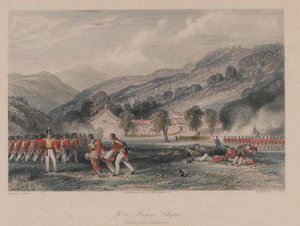 Casa di Joss, Chapoo, Morte del Colonnello Tomlinson, 1842 da Thomas Allom