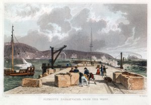 La diga di Plymouth da ovest da Thomas Allom