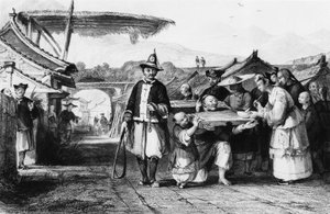 Punizione con tcha o cangue (giogo di legno o gogna), incisione di Thomas Allom da 