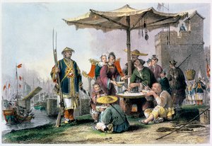 Venditori di riso alla stazione militare di Tong-Chang-Too, Cina, 1843 da Thomas Allom