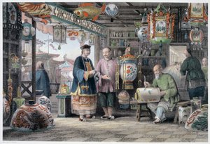Showroom di un mercante di lanterne a Pechino, Cina, 1843 da Thomas Allom