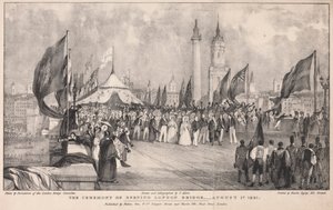 La cerimonia di apertura del London Bridge con il vecchio London Bridge sullo sfondo da Thomas Allom