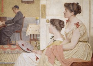 Scena in salotto con un giovane prete al pianoforte da Thomas Armstrong