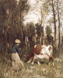 Ragazza che guida una mucca da Thomas Austen Brown