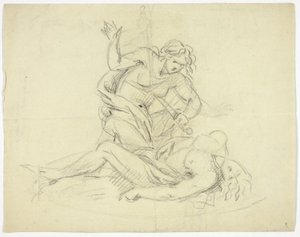 Piramus e Thisbe (recto); Tre figure maschili con pianta del mausoleo (verso) da Thomas Banks