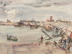 Docks ex entrepots (sic) del Porto di Calais Bacino Ovest, 1944 da Thomas Barclay Hennell