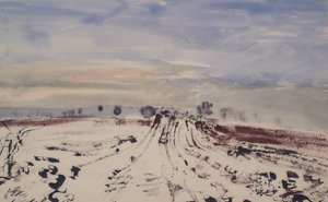 Il sentiero della fattoria nella neve, XX secolo (acquerello) da Thomas Barclay Hennell