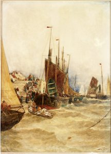 La prima barca di ritorno dalla pesca del maccarello, Boulogne, 1889 da Thomas Bush Hardy