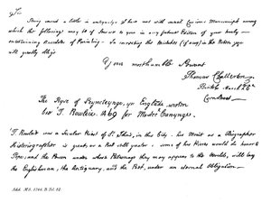 Parte di una lettera di Thomas Chatterton a Horace Walpole, fine XVIII secolo da Thomas Chatterton