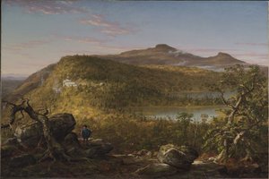 Veduta dei due laghi e della Mountain House, Monti Catskill, mattino da Thomas Cole