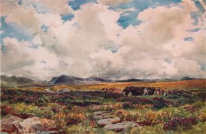 Impilare la torba, Festiniog, Galles del Nord, 1881 da Thomas Collier