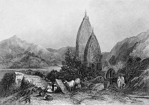 Templi indù di Mahadeo nelle montagne Sivalic, India, incisi da E. Finden, da 