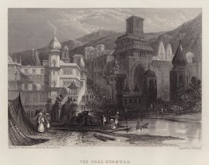 Il Ghat, Hurdwar (litografia a colori) da Thomas Colman (after) Dibdin