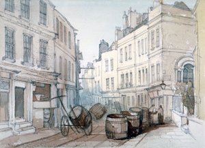 Bread Street Hill e il cimitero della chiesa di St Nicholas Olave, Città di Londra, c1850 da Thomas Colman Dibdin