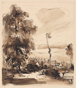 Una strada di campagna con cottage da Thomas Creswick