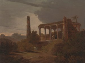 Paesaggio indiano con rovine di un tempio