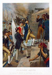 In una terra ostile. Lo sbarco di Horatio Nelson (1758-1805) a Copenaghen (Danimarca), dopo la battaglia (1801). Cromolitografia, circa 1897, di Thomas Davidson (attivo 1863-1903). da Thomas Davidson