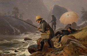 I pittori Fearnley, Achenbach, Breslauer a pesca da Thomas Fearnley