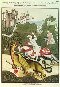 San Giorgio e il drago, dopo un dipinto originale nella Cappella della Trinità a Stratford Upon Avon, Warwickshire, 1804 da Thomas Fisher Hoxton