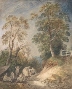 Strada di campagna con zingari che riposano da Thomas Gainsborough