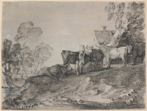 Paesaggio con Bestiame vicino a un Cottage da Thomas Gainsborough