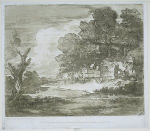 Paesaggio con un carro trainato da cavalli lungo una riva e un bordo boschivo da Thomas Gainsborough