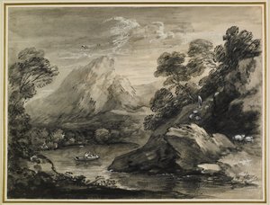 Paesaggio montuoso con una barca su un lago da Thomas Gainsborough
