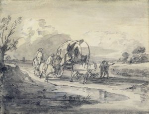 Paesaggio aperto con pastore e carro coperto, c.1780-85 da Thomas Gainsborough