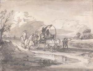 Paesaggio aperto con cavalieri e carro coperto da Thomas Gainsborough