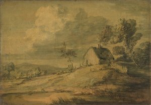 Paesaggio boscoso con cottage, mucche e pecore, ca. 1770