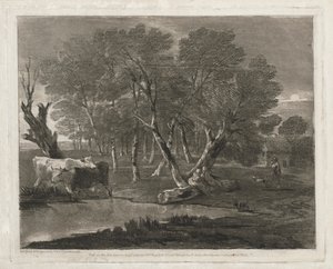 Paesaggio boscoso con mucche accanto a una pozza, figure e cottage da Thomas Gainsborough