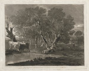 Paesaggio boscoso con mucche vicino a una pozza, figure e cottage da Thomas Gainsborough