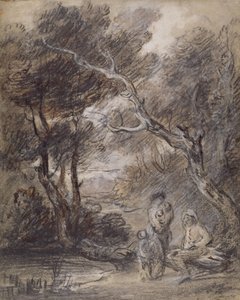 Paesaggio boscoso con figure