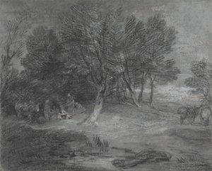 Paesaggio boscoso con accampamento di zingari