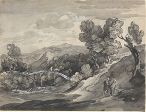 Paesaggio collinare boscoso con un ponte da Thomas Gainsborough