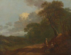 Paesaggio boscoso con un uomo che parla a due donne sedute da Thomas Gainsborough RA