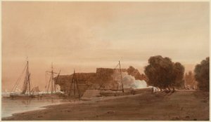 Cantiere navale alla foce di un estuario da Thomas Girtin