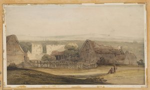 Un vasto edificio con fabbricati agricoli e ruderi di una chiesa da Thomas Girtin