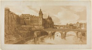 Veduta di Pont au Change, il Teatro della Città, Pont Neuf, la prigione della Conciergerie, ecc. presa da Pont Notre Dame, da Una selezione di venti delle vedute più pittoresche di Parigi