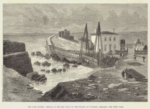 Le recenti tempeste, breccia nel muro del mare sulla spiaggia di Youghal, Irlanda da Thomas Harrington Wilson