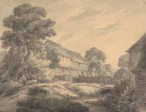 Fattoria e edifici vicino a un ruscello da Thomas Hearne