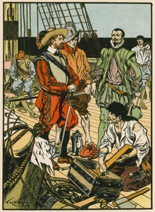Il tesoro catturato. Sir Francis Drake (litografia a colori) da Thomas Heath Robinson