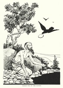 Elia nutrito dai corvi (litografia) da Thomas Heath Robinson