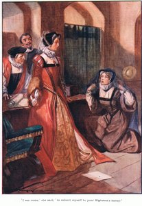 "Sono venuta", disse, "per sottomettermi alla misericordia di Vostra Altezza". (litografia a colori)