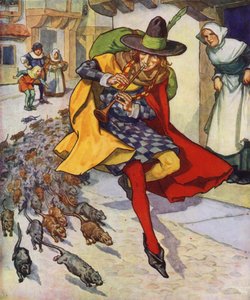 Illustrazione per Il pifferaio di Hamelin (litografia a colori) da Thomas Heath Robinson