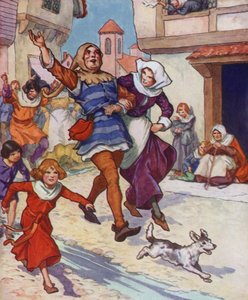Illustrazione per Il pifferaio di Hamelin (litografia a colori) da Thomas Heath Robinson