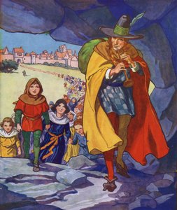 Illustrazione per Il pifferaio di Hamelin (litografia a colori) da Thomas Heath Robinson