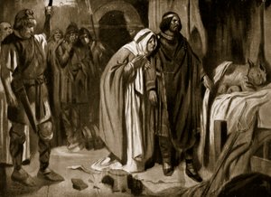 La regina Ethelburga che convince Ine di Wessex a rinunciare alla corona, 728, illustrazione da "Hutchinson