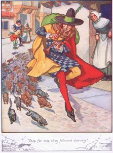 "Passo dopo passo seguivano la danza" (litografia a colori) da Thomas Heath Robinson