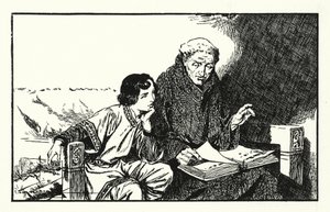 Il futuro re Alfredo viene educato (litografia) da Thomas Heath Robinson